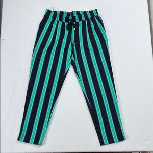 Women's Striped Trousers in Black, Green, and Blue